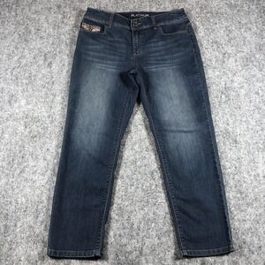 Chicos Platinum Jeans‎ Womens 4 Blue Embellished Lace Back Pocket Denim